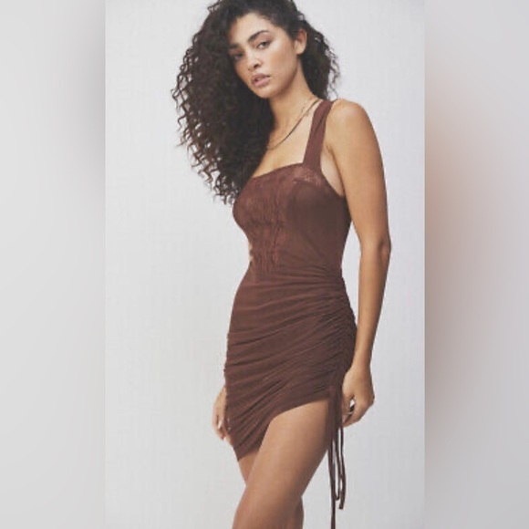 🆕 Free People corset mesh midi convertible dress in chocolate size X small - Picture 3 of 12